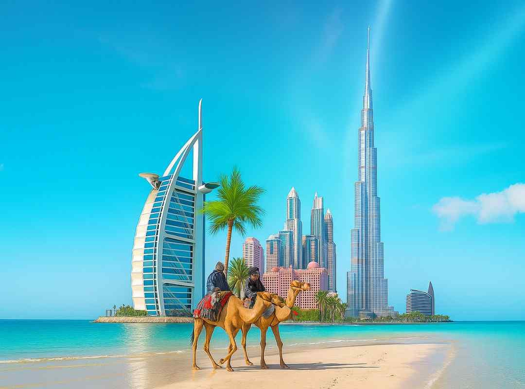 Dubai skyline at golden hour with Burj Khalifa