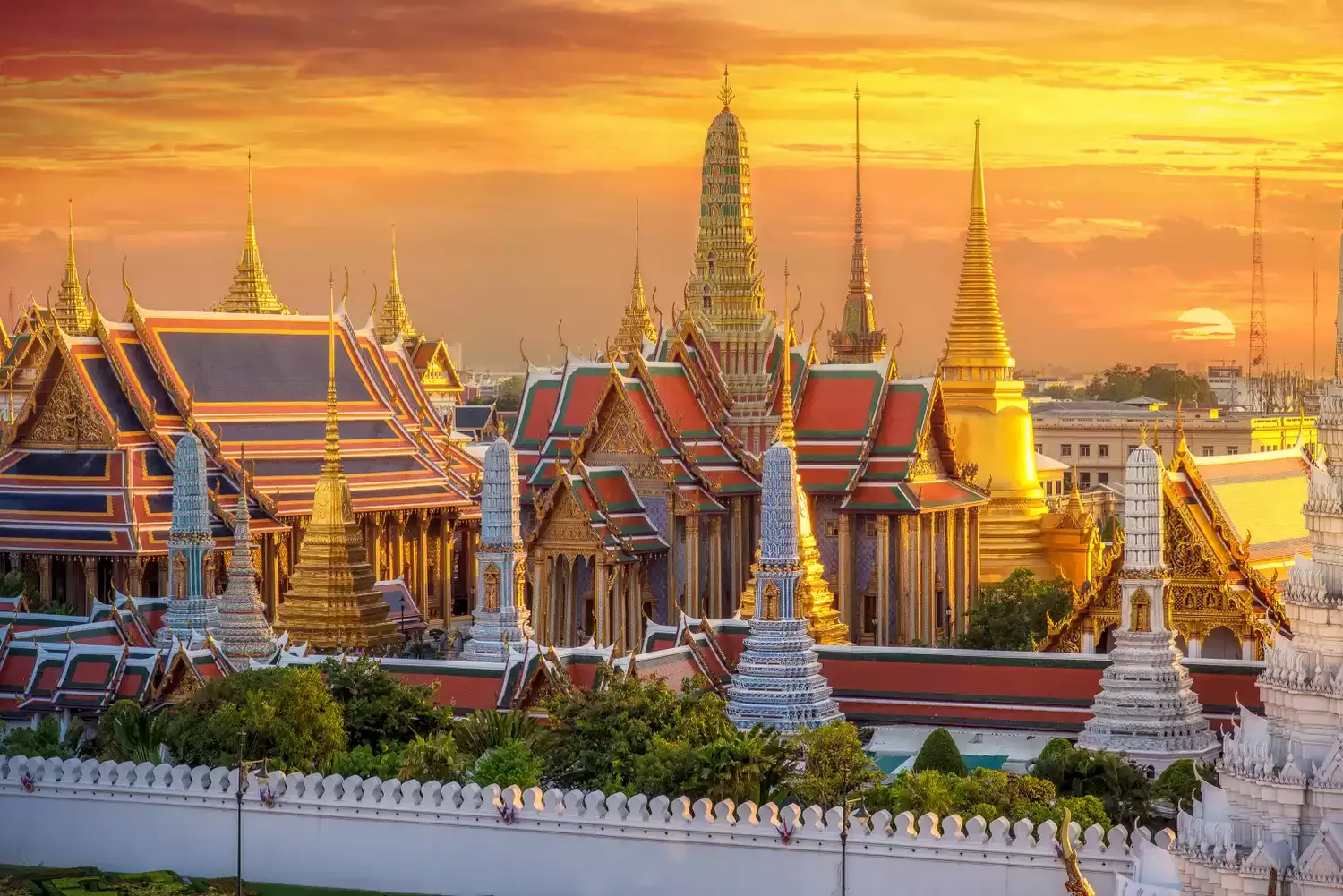 Bangkok Grand Palace golden temple spires Thailand