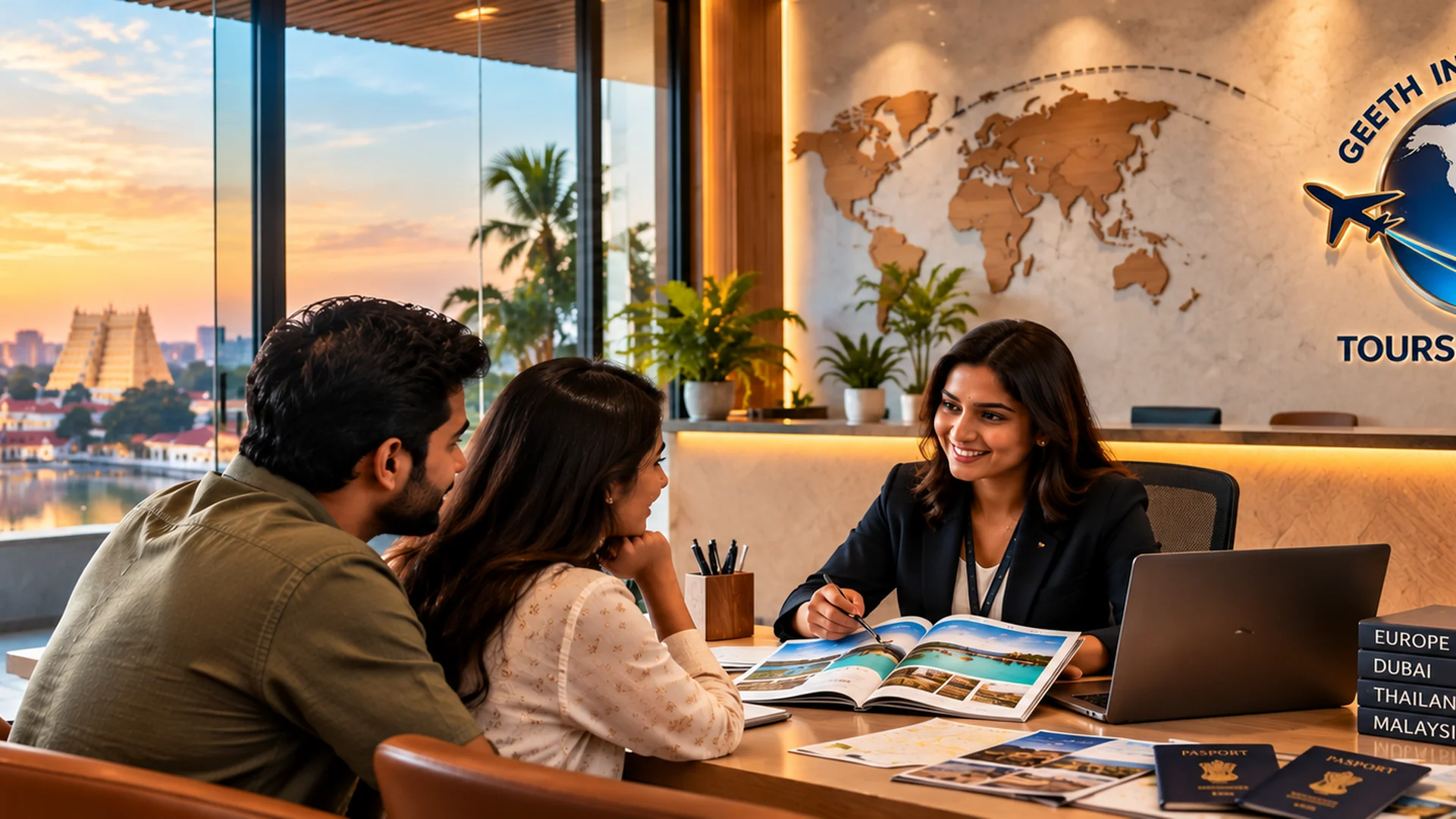 Geeth International travel consultant helping a couple plan their holiday in Trivandrum